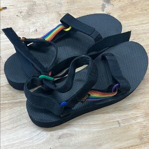 Teva Black Sandals with Rainbow Accents